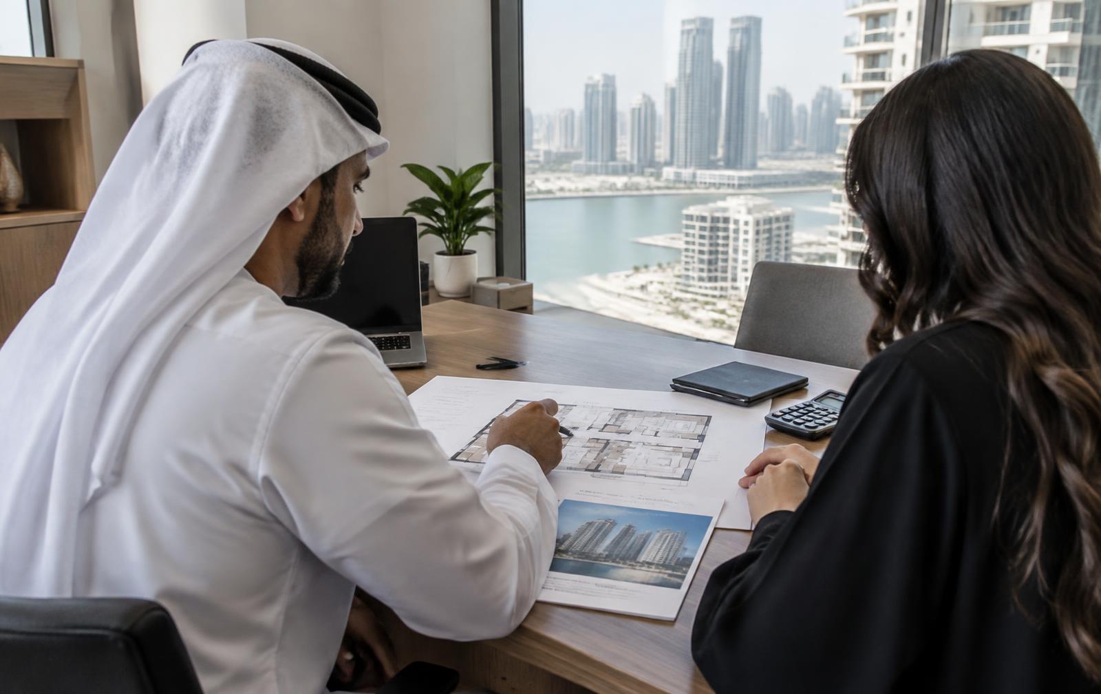 Bespreking van een woningplattegrond en financiering in Abu Dhabi